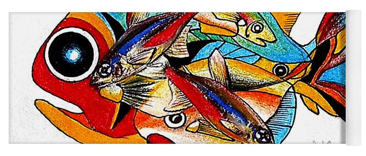 Fish Yoga Mat featuring the painting Seven Fish by J Vincent Scarpace