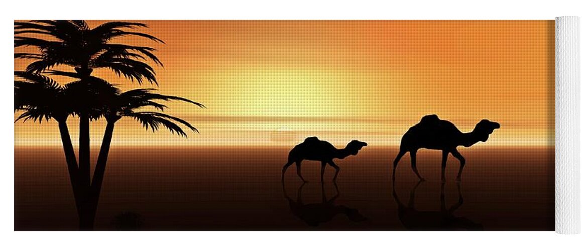Camel Yoga Mat featuring the digital art Ships of the Desert by David Dehner