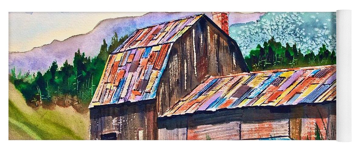 Silverton Yoga Mat featuring the painting Silverton Barn by Frank SantAgata