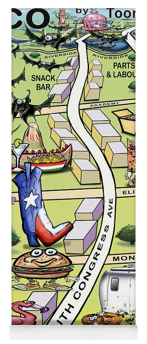 Soco Yoga Mat featuring the painting SOCO South Congress Ave ATX Cartoon Map by Kevin Middleton