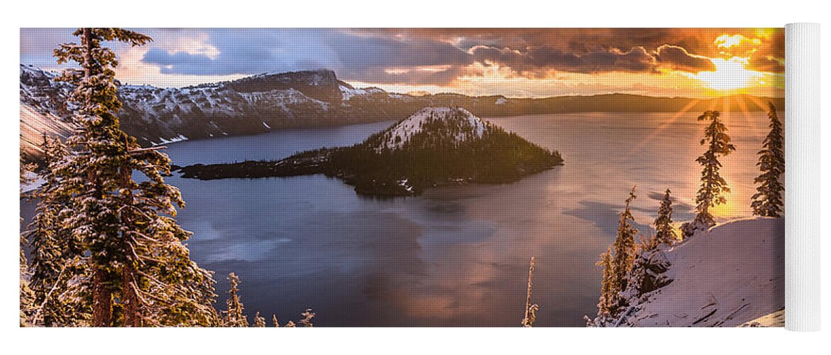 Cascades Yoga Mat featuring the photograph Starburst Sunrise at Crater Lake by Greg Nyquist