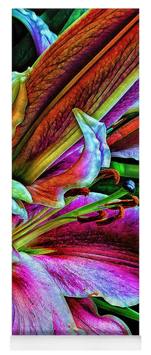 Flowers Yoga Mat featuring the photograph Stargazer Lilies Up Close and Personal by Bill and Linda Tiepelman