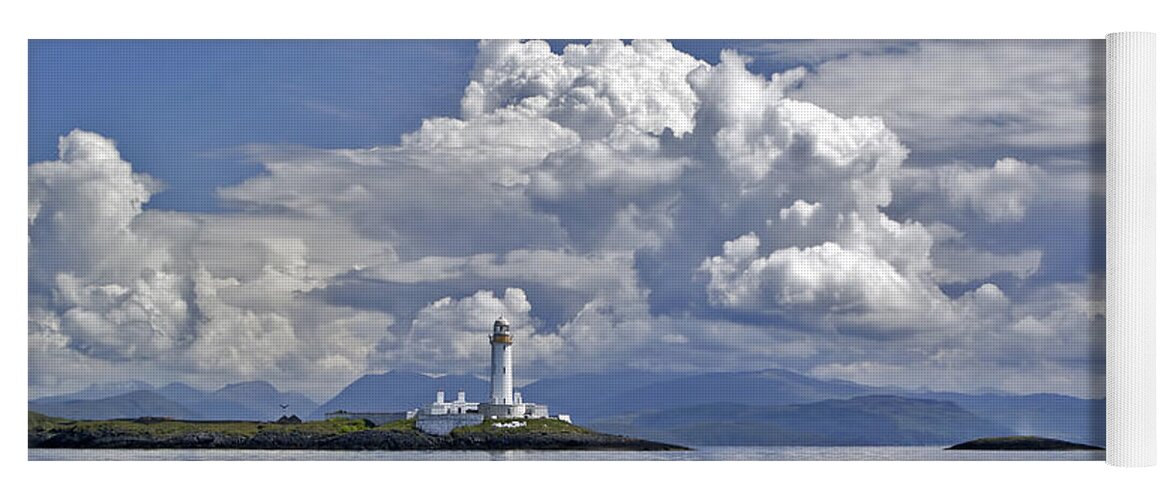 Lighthouse Yoga Mat featuring the photograph Summer clouds over Lismore lighthouse by Gary Eason