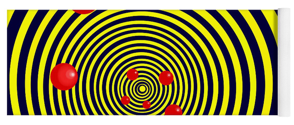 Spiral Yoga Mat featuring the digital art Summer Red Balls with Yellow Spiral by Christopher Shellhammer