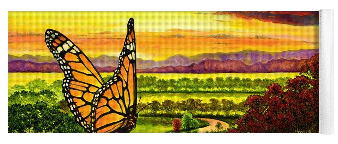 Butterfly Yoga Mat featuring the painting Sunshine Traveler-Monarch by Michael Frank