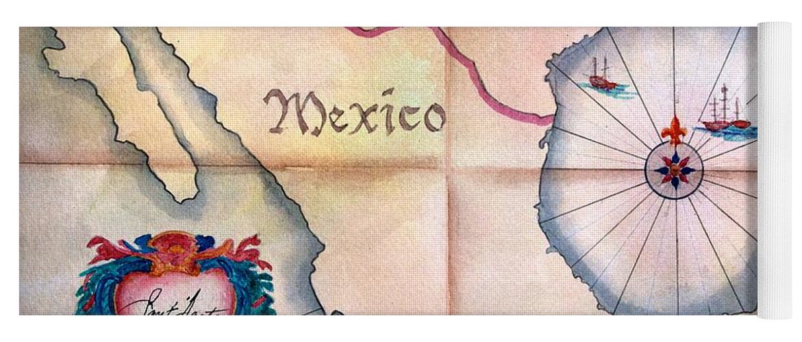 Map Yoga Mat featuring the painting Tejas y Mexico by Frank SantAgata