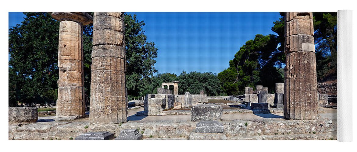 Ancient Yoga Mat featuring the photograph Temple of Hera - Ancient Olympia by Constantinos Iliopoulos