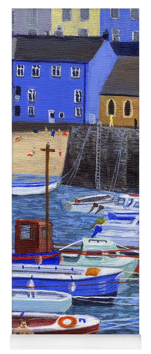 Painting Tenby Harbour With Boats Yoga Mat featuring the painting Painting Tenby Harbour with Boats by Edward McNaught-Davis