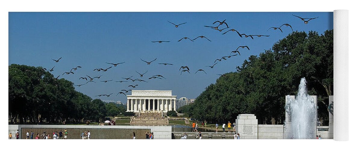 Scenic Yoga Mat featuring the photograph The World War II Memorial--Geese Incoming DS029 by Gerry Gantt