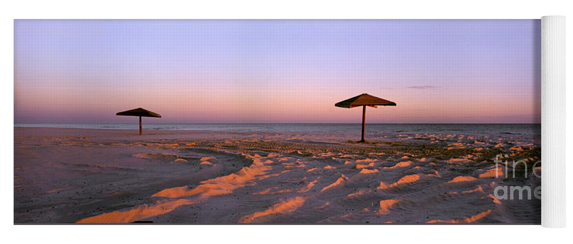 Beach Yoga Mat featuring the photograph Two Beach Umbrellas by Mike Nellums