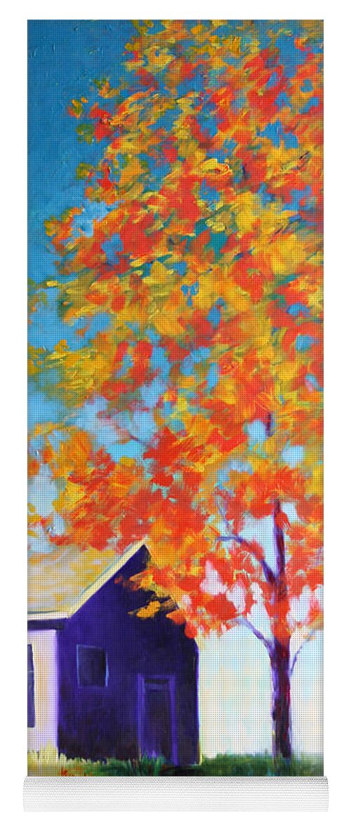 Landscape Yoga Mat featuring the painting Warm Day in Fall by Karin Eisermann