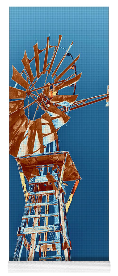 Windmill Yoga Mat featuring the photograph Windmill Rust orange with blue sky by Rebecca Margraf