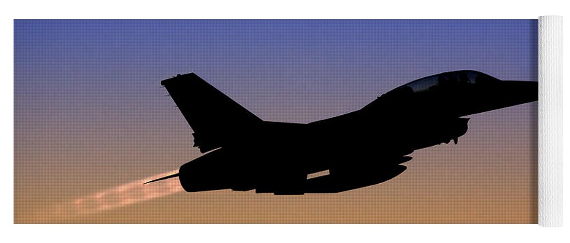Aircraft Yoga Mat featuring the photograph IAF F-16B Fighter jet at sunset by Nir Ben-Yosef