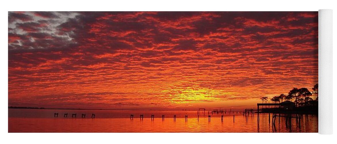 20110205 Yoga Mat featuring the photograph 0205 Awesome Sunset Colors on Santa Rosa Sound by Jeff at JSJ Photography