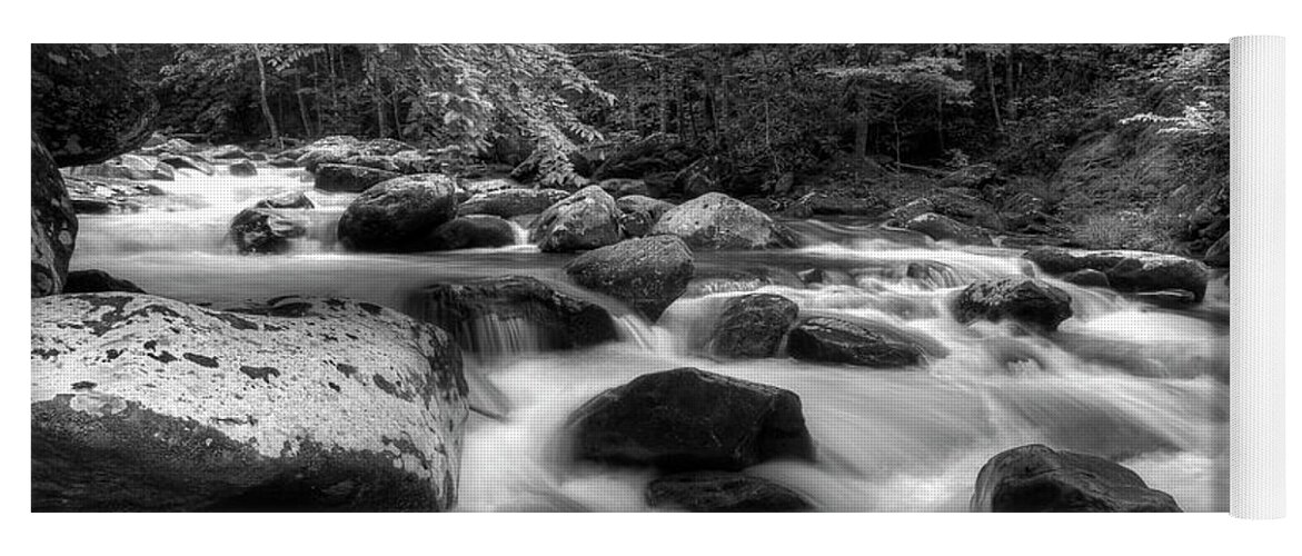 Monochrome River Scene Yoga Mat featuring the photograph A Black And White River by Mike Eingle