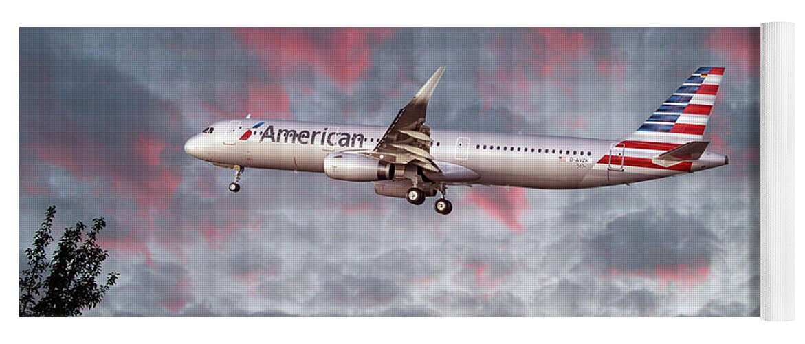 American Airlines Yoga Mat featuring the digital art American Airlines Airbus A321 #1 by Airpower Art