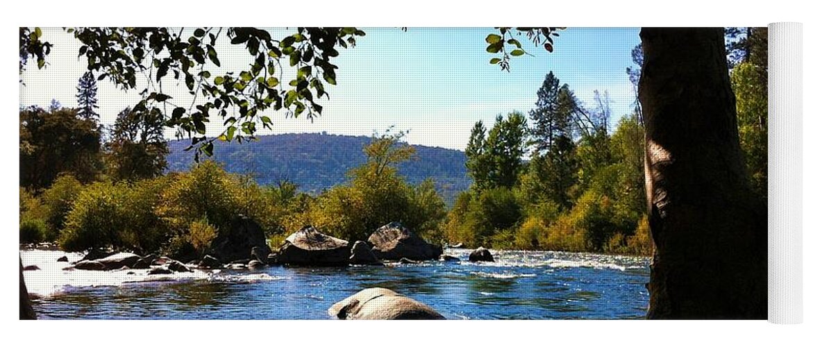 Scenic Yoga Mat featuring the photograph American River Through the Trees by Flo DiBona