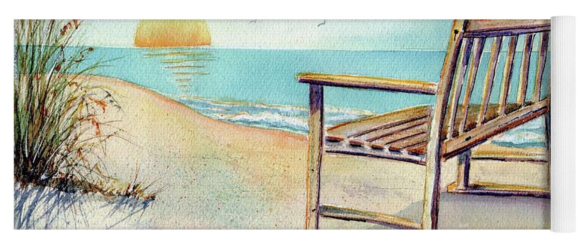 Beach Yoga Mat featuring the painting Beach Bench #1 by Midge Pippel