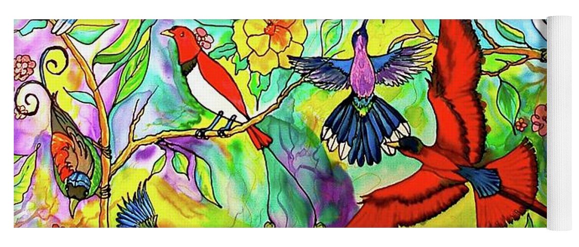 Silk Painting Yoga Mat featuring the painting Birds Of Praise by Nancy Cupp