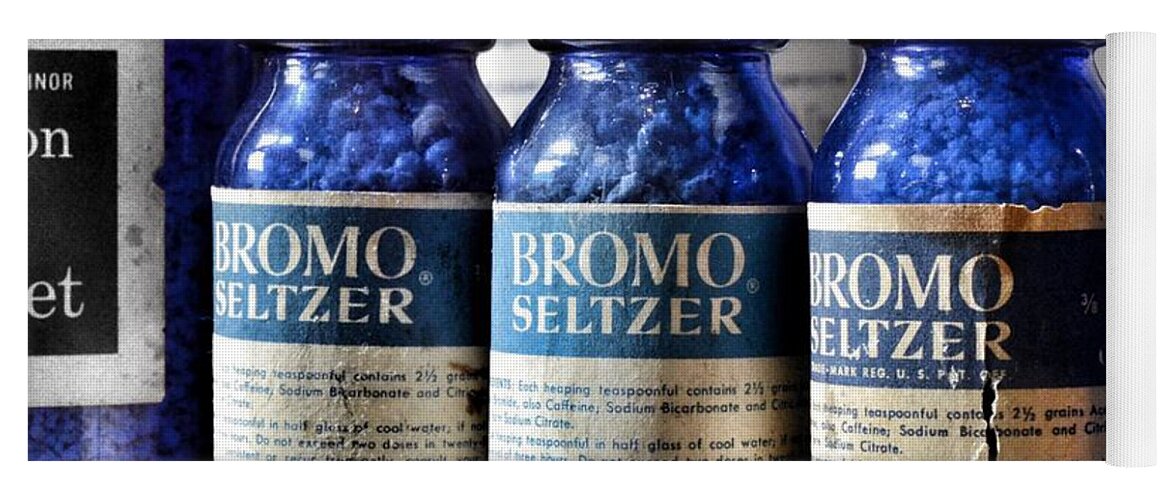 Bromo Seltzer Vintage Glass Bottles Yoga Mat featuring the photograph Bromo Seltzer Vintage Glass Bottles Collection #1 by Marianna Mills