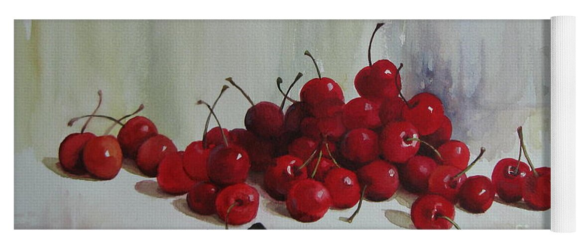 Fruits Yoga Mat featuring the painting Cherries #1 by Elena Oleniuc