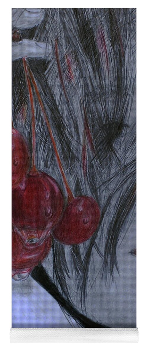 Portrait Yoga Mat featuring the drawing Cherry Kisses by Quwatha Valentine