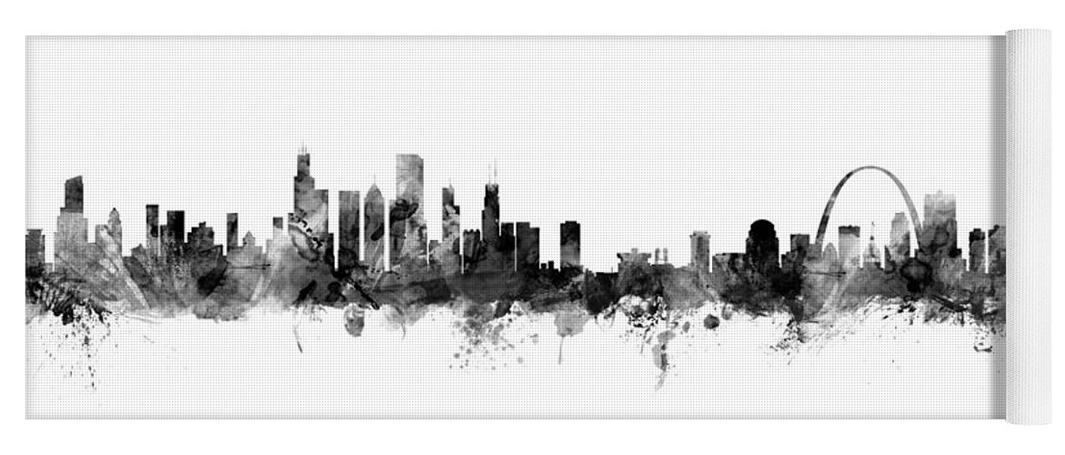 Chicago Yoga Mat featuring the digital art Chicago and St Louis Skyline Mashup #1 by Michael Tompsett