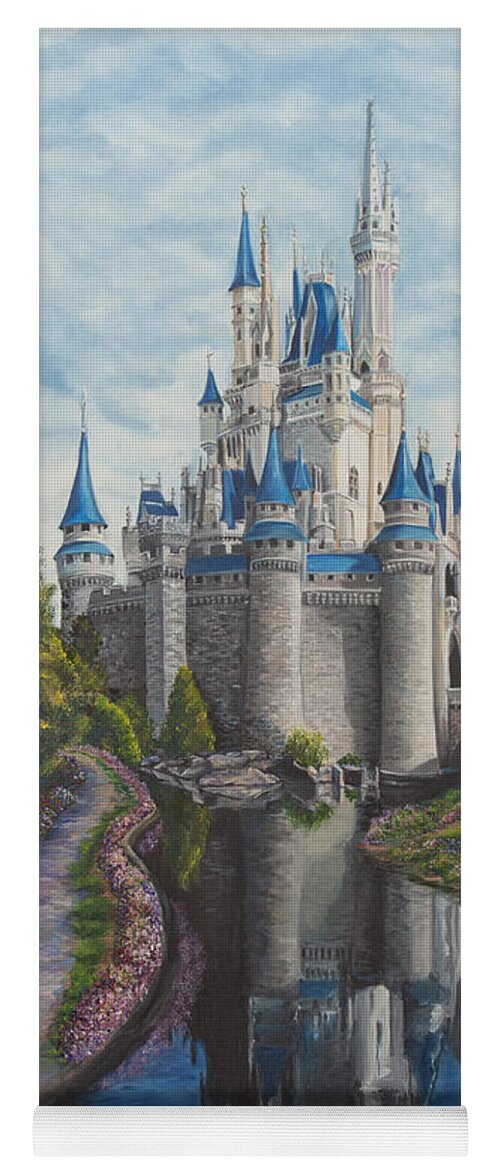Disney Art Yoga Mat featuring the painting Cinderella Castle by Charlotte Blanchard