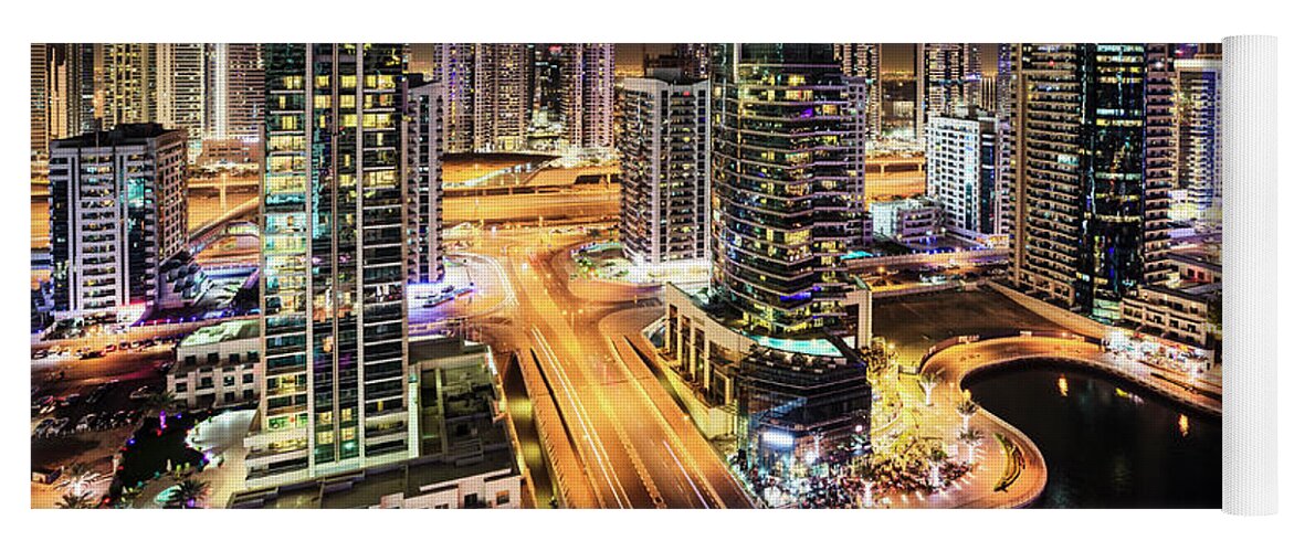 Dubai Yoga Mat featuring the photograph Dubai Marina at night #1 by Alexey Stiop