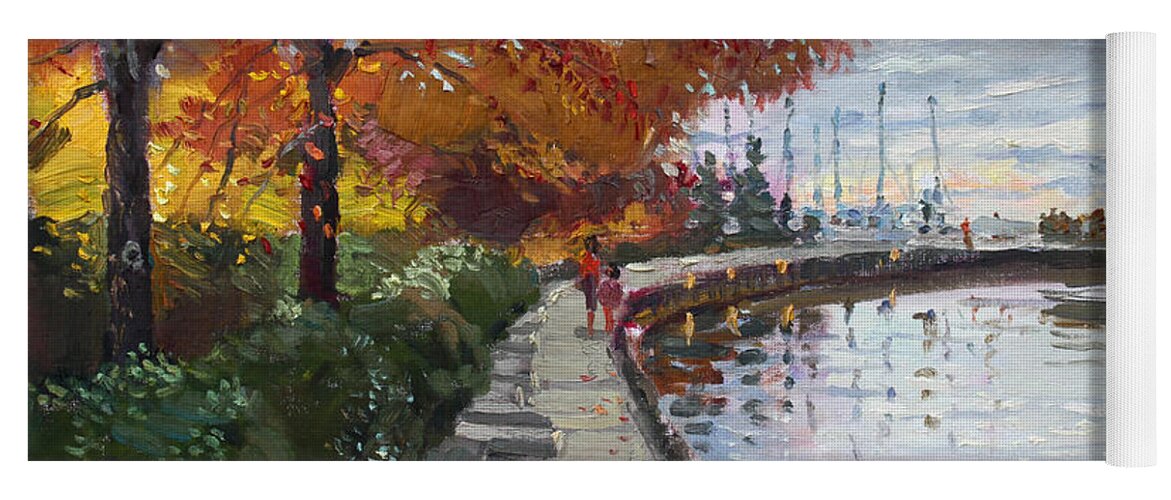 Port Credit Yoga Mat featuring the painting Fall in Port Credit ON by Ylli Haruni