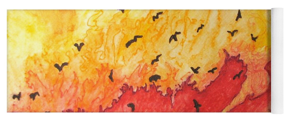 Birds Yoga Mat featuring the painting Fire Birds by Patricia Arroyo