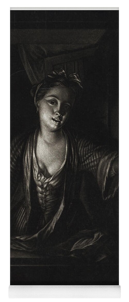 Mezzotint Yoga Mat featuring the painting Girl with a Candle #1 by John Greenwood after Nicolaas Verkolje