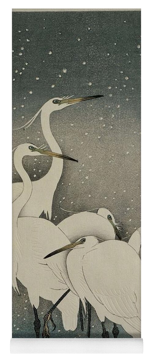 Bird Yoga Mat featuring the painting Group of Egrets, Ohara Koson, 1925 - 1936 #1 by Celestial Images