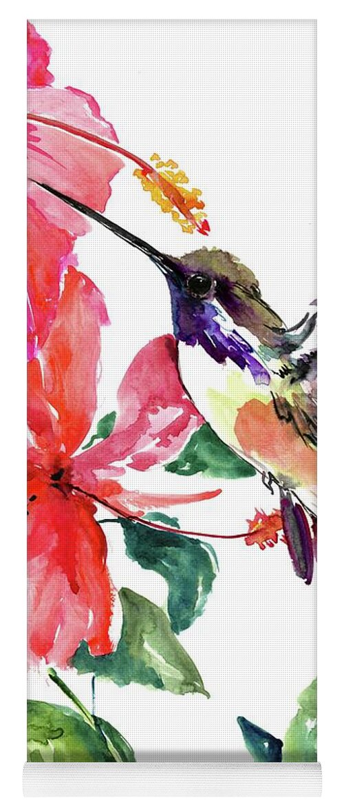 Hawai Yoga Mat featuring the painting Hibiscus and Hummingbird #1 by Suren Nersisyan