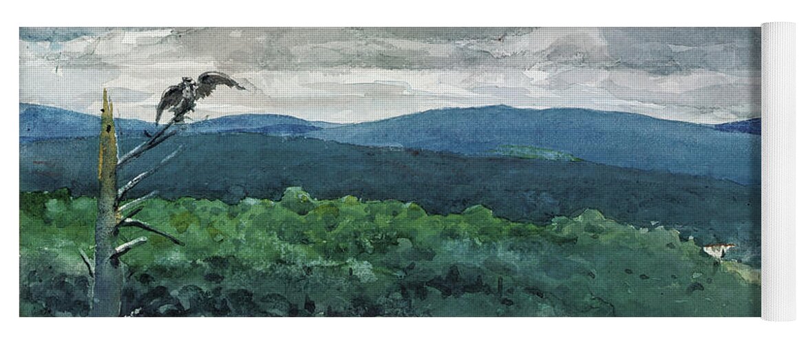 Winslow Homer Yoga Mat featuring the drawing Hilly Landscape by Winslow Homer