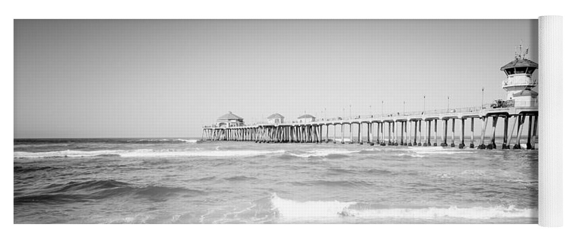 America Yoga Mat featuring the photograph Huntington Beach Pier Black and White Photo #2 by Paul Velgos