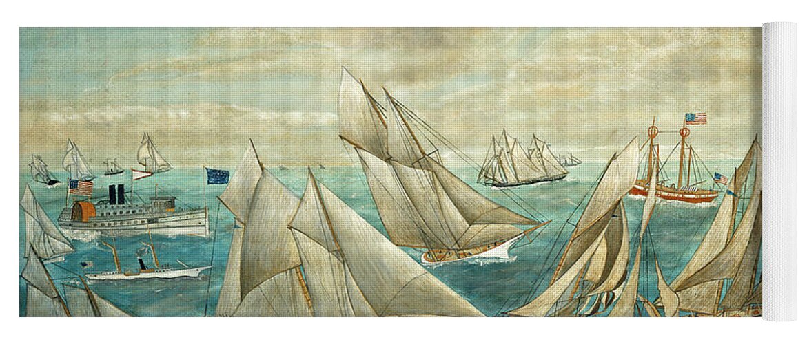 Folk Art Yoga Mat featuring the painting Imaginary Regatta of America's Cup Winners #1 by American 19th Century