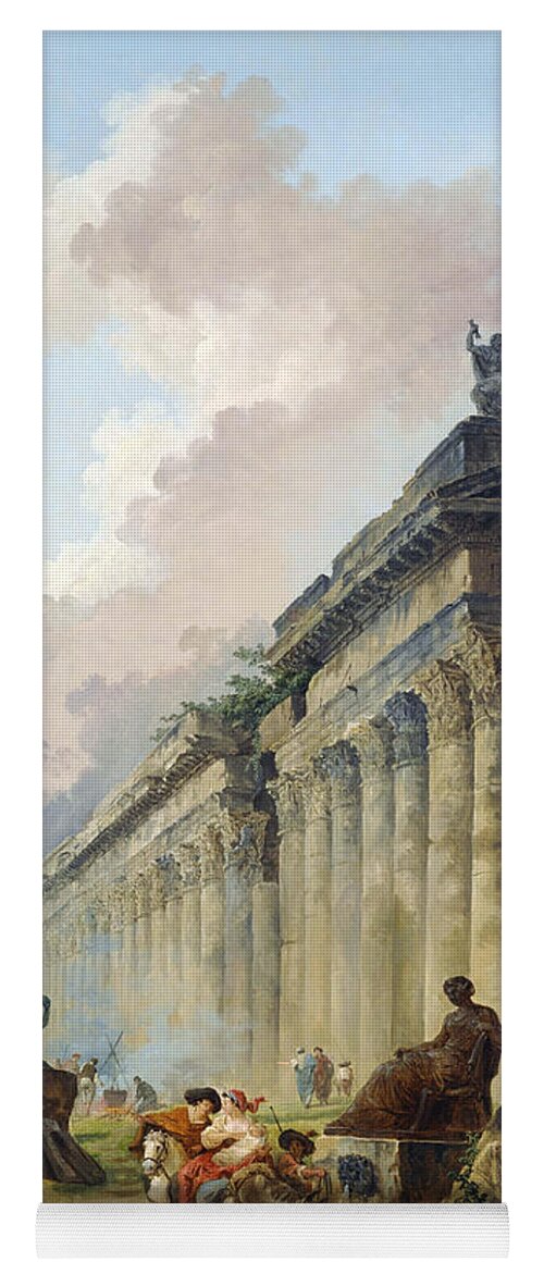 Hubert Robert Yoga Mat featuring the painting Imaginary View of Rome with Equestrian Statue of Marcus Aurelius, the Column of Trajan and a Temple by Hubert Robert