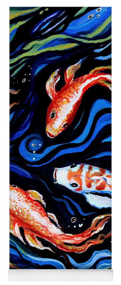 Koi Fish Yoga Mat featuring the painting Koi Fish In Ribbons of Water #1 by Elizabeth Robinette Tyndall