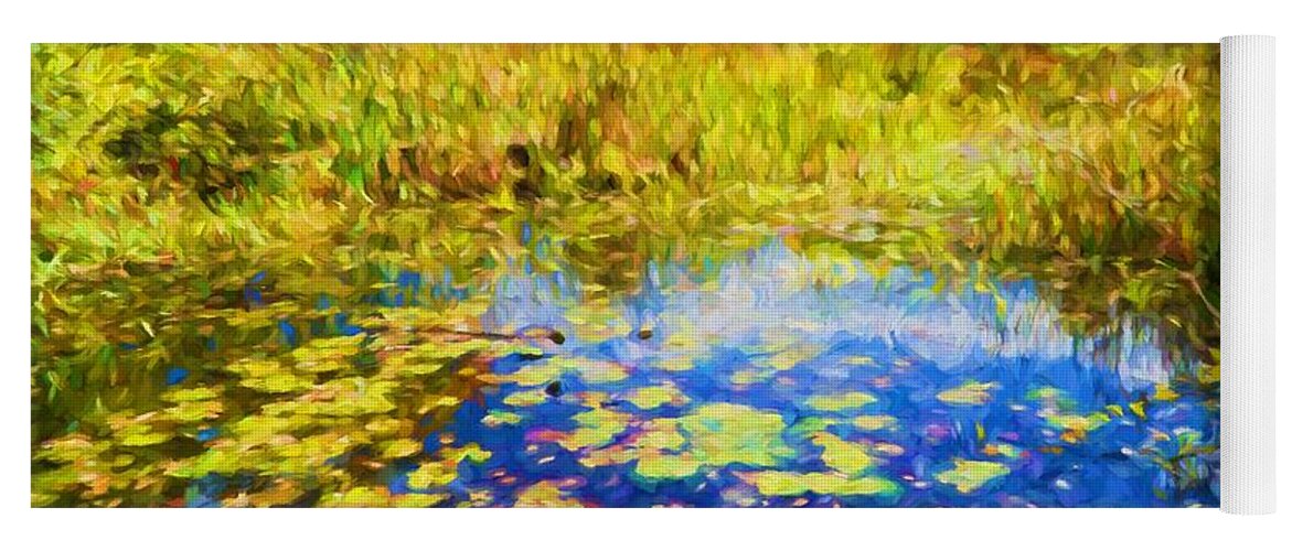 Autumn Yoga Mat featuring the painting Lily Pond by Lilia D