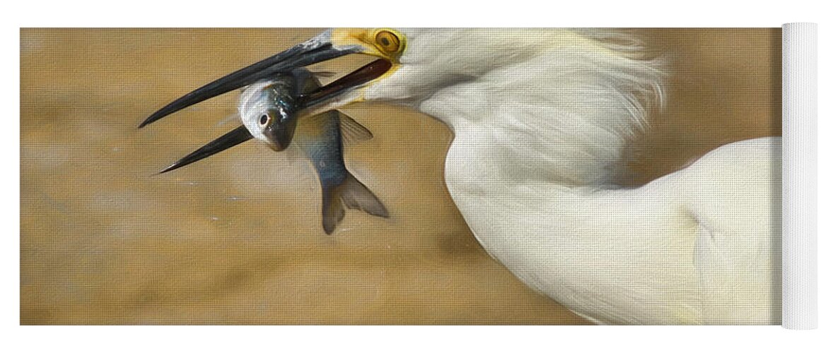 Egret Yoga Mat featuring the painting Lunch Is Served #2 by Deborah Benoit