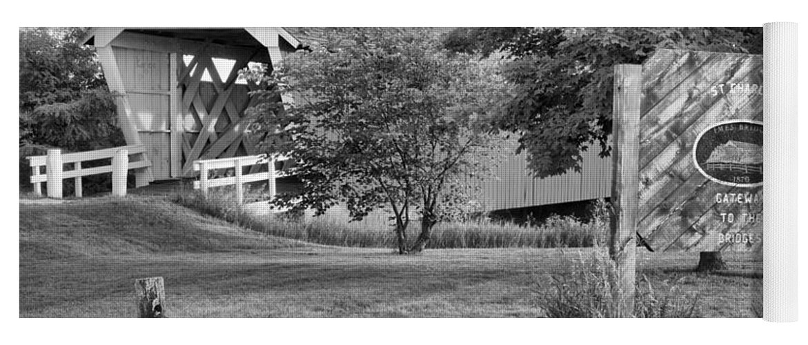 Imes Yoga Mat featuring the photograph Madison County Imes Bridge Landscape Black And White by Adam Jewell
