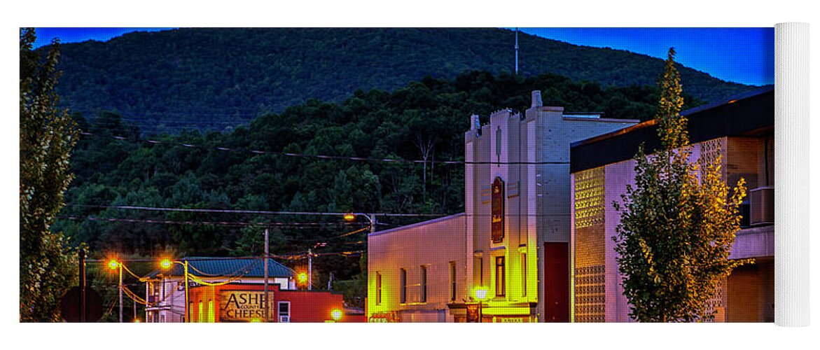 West Jefferson Nc Yoga Mat featuring the photograph Main Street Lights by Dale R Carlson