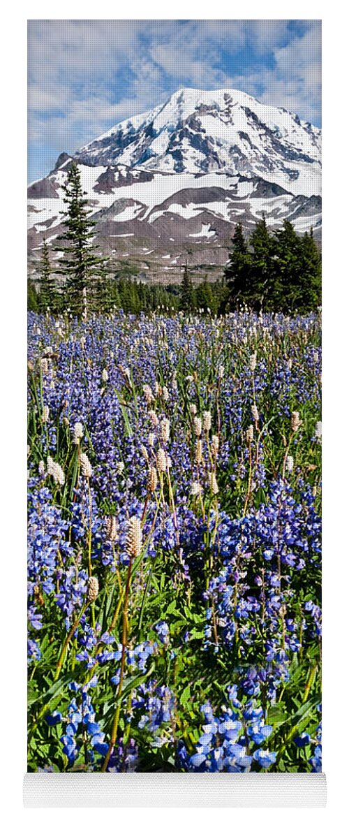 Alpine Yoga Mat featuring the photograph Meadow of Lupine Near Mount Rainier by Jeff Goulden