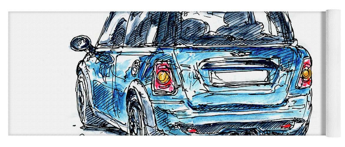 MINI Cooper S Car Ink Drawing and Watercolor #1 Yoga Mat by Frank