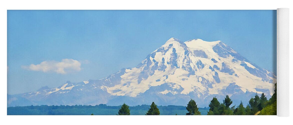 Mountain Yoga Mat featuring the photograph Mount Rainier Watercolor by Tatiana Travelways