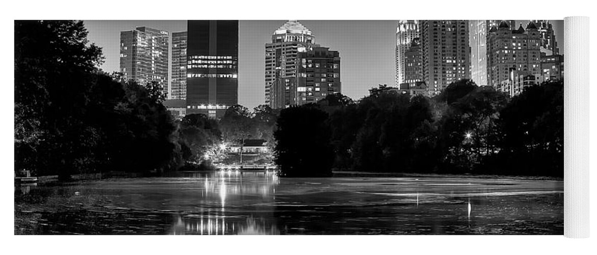 Night Yoga Mat featuring the photograph Night Atlanta.Piedmont Park lake. by Anna Rumiantseva