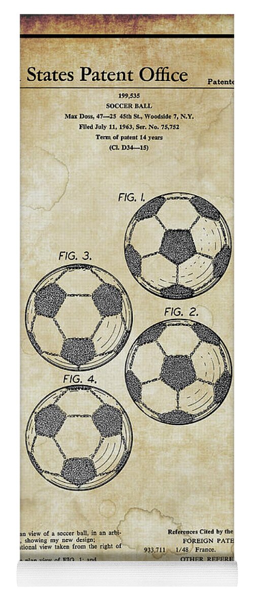 Soccer Yoga Mat featuring the digital art Original 1964 Vintage Soccer Ball Patent #1 by Doc Braham