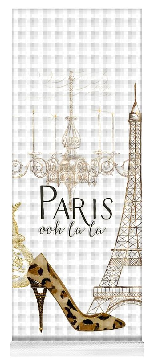 Fashion Yoga Mat featuring the painting Paris - Ooh la la Fashion Eiffel Tower Chandelier Perfume Bottle by Audrey Jeanne Roberts