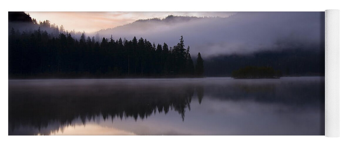 Fog Yoga Mat featuring the photograph Clear Lake Pastel Dawn by Michael Dawson